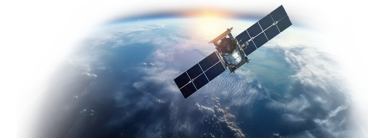 Image of a satellite above the earth as a symbol for the theme of navigation with GNSS